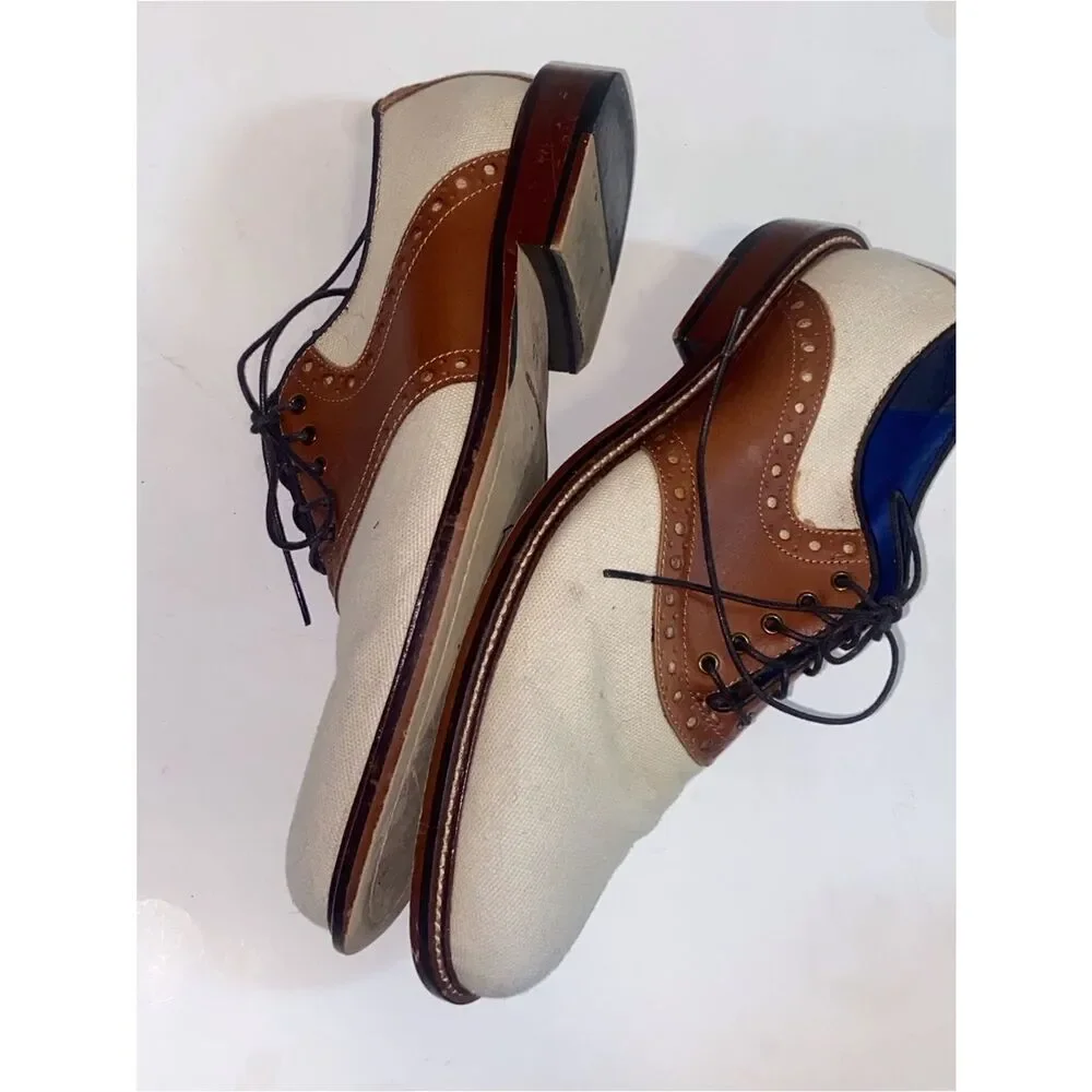 Two-Tone Brown Leather and Cream Canvas Oxford Shoes Winthrop Phillips